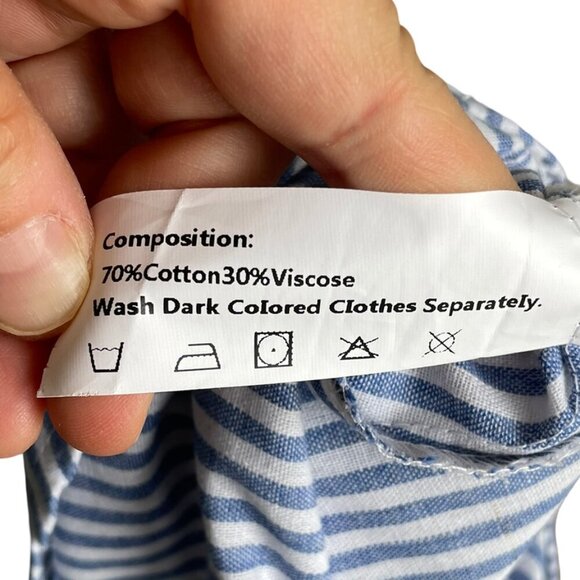 ZAFUL Blue White Striped Summer Dress Tunic Top Front-Tie Bouffant Sleeve Large - Picture 6 of 16